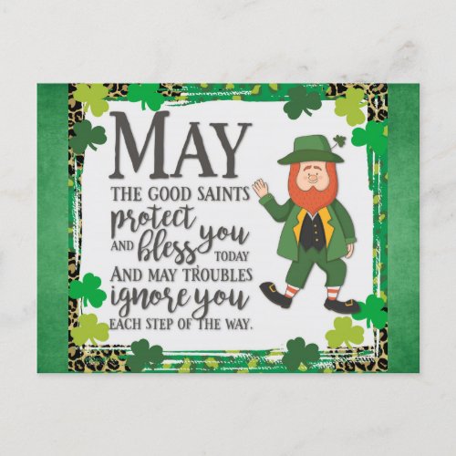 St Patricks Day Irish Leprechaun Green Shamrock Postcard