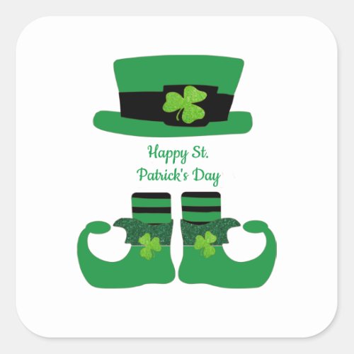 St Patricks Day Irish Leprechaun Green Square Sticker