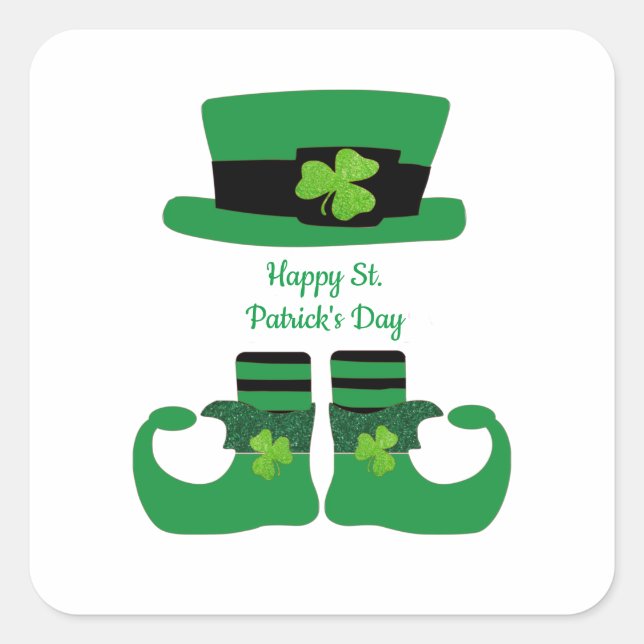 St. Patrick's Day, Irish, Leprechaun, Green Square Sticker (Front)