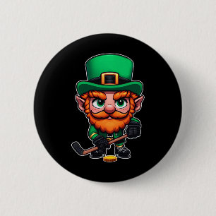 St Patrick's Day Irish Leprechaun Ice Hockey Playe Button