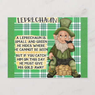 St Patricks Day Irish Leprechaun Poem Green Postcard