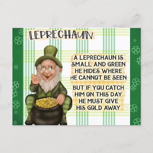 St Patricks Day Irish Leprechaun Poem Postcard