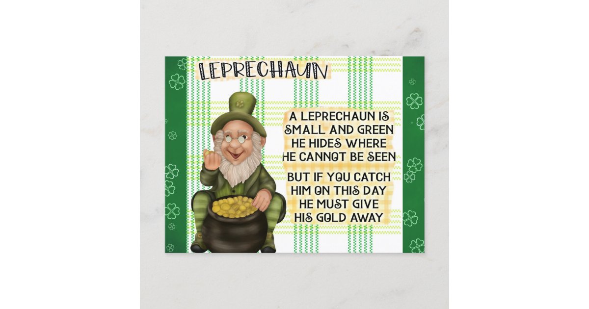 St Patricks Day Irish Leprechaun Poem Postcard | Zazzle