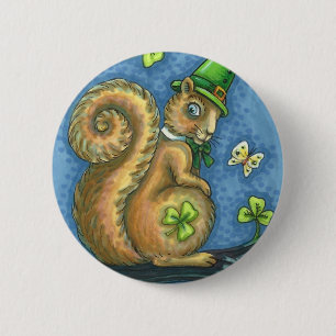 ST. PATRICK'S DAY IRISH LEPRECHAUN SQUIRREL, Lucky Button