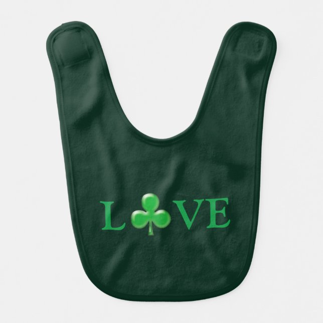 St. Patrick's Day Irish Love Green Clover Shamrock Baby Bib (Front)