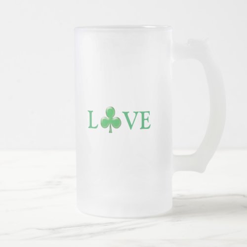 St Patricks Day Irish Love Green Clover Shamrock Frosted Glass Beer Mug