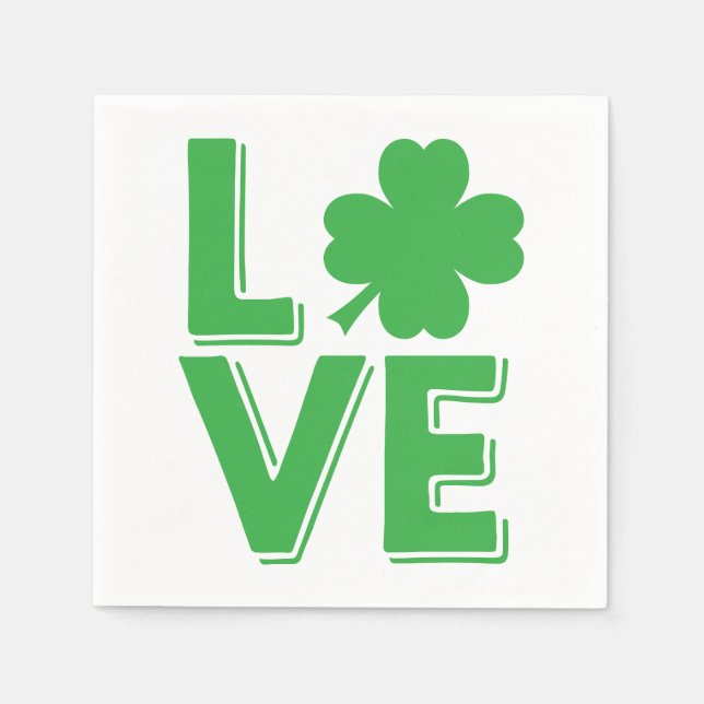 St. Patrick's Day Irish Love  Green Shamrock Paper Napkins (Front)