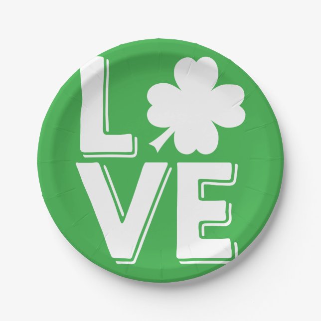 St. Patrick's Day Irish Love Green Shamrock Paper Plates (Front)