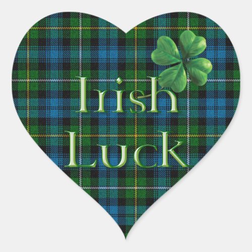 St Patricks Day Irish Luck Tartan Heart Sticker