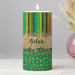 St. Patricks Day Irish, Lucky Design Pillar Candle