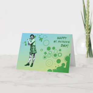St. Patricks Day Irish Man Blowing Wind Instrument Card