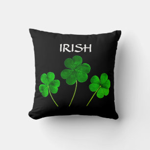 St Patrick's Day Irish Neon Green Shamrock Black Throw Pillow
