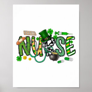 St Patrick's Day Irish Nurse Shamrock  Poster