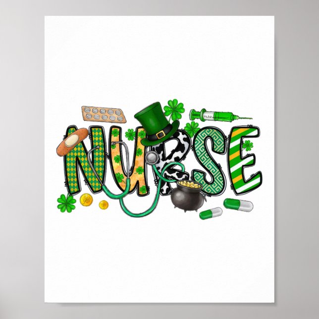 St Patrick's Day Irish Nurse Shamrock  Poster (Front)