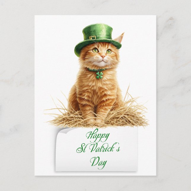 St patrick's Day Irish Orange Cat   Holiday Postcard (Front)