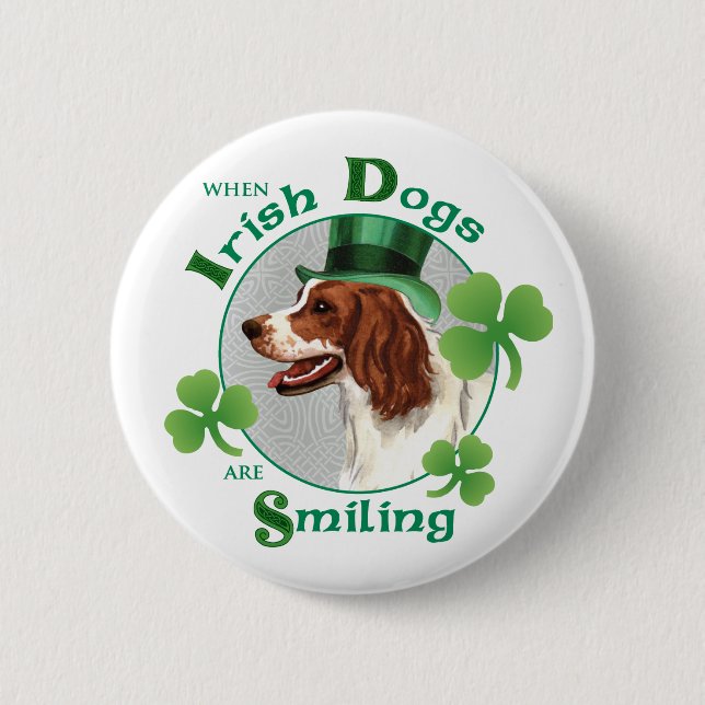 St. Patrick's Day Irish Red & White Setter Pinback Button (Front)