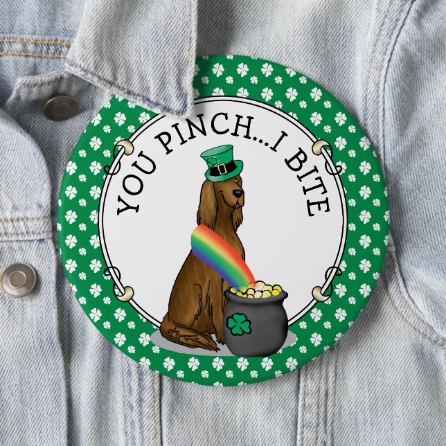 St. Patrick's Day Irish Setter Dog (red 1) Funny Button (In Situ)