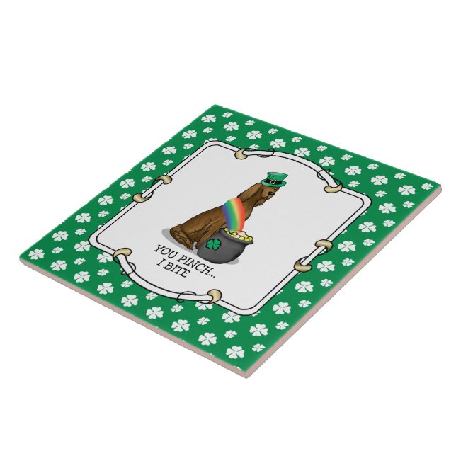 St. Patrick's Day Irish Setter Dog (red 1) Funny Ceramic Tile (Side)