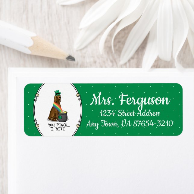 St. Patrick's Day Irish Setter Dog (red 1) Funny Label (Insitu)