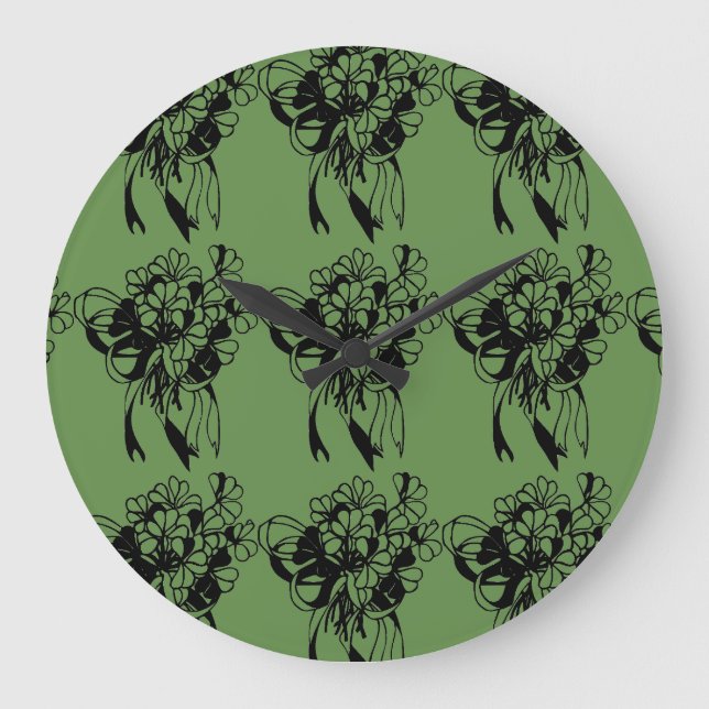 St. Patrick's Day Irish Shamrock Bouquet Green Large Clock (Front)
