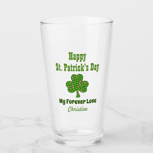 St Patricks Day Irish Shamrock Clover Love Pint Glass (Front)