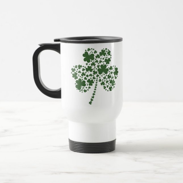 St Patrick's Day Irish Shamrock Clover Travel Mug (Left)