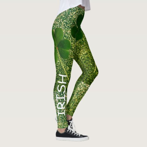 St Patricks Day Irish Shamrock Glitter Green 2020 Leggings