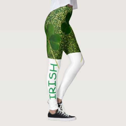 St Patricks Day Irish Shamrock Glitter Green Cool Leggings