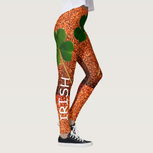 St Patricks Day Irish Shamrock Gold Glitter Green Leggings