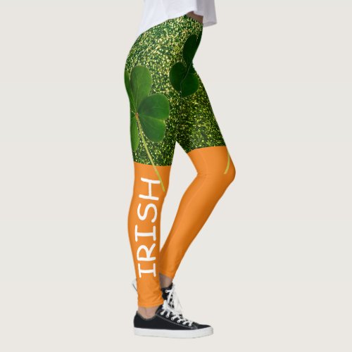 St Patricks Day Irish Shamrock Green Orange White Leggings