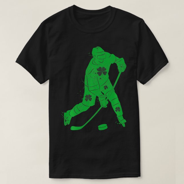 St Patricks Day Irish Shamrock Hockey Player Sport T-Shirt (Design Front)