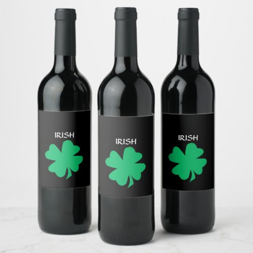 St Patricks Day Irish Shamrock Leaf Green 2023 Wine Label
