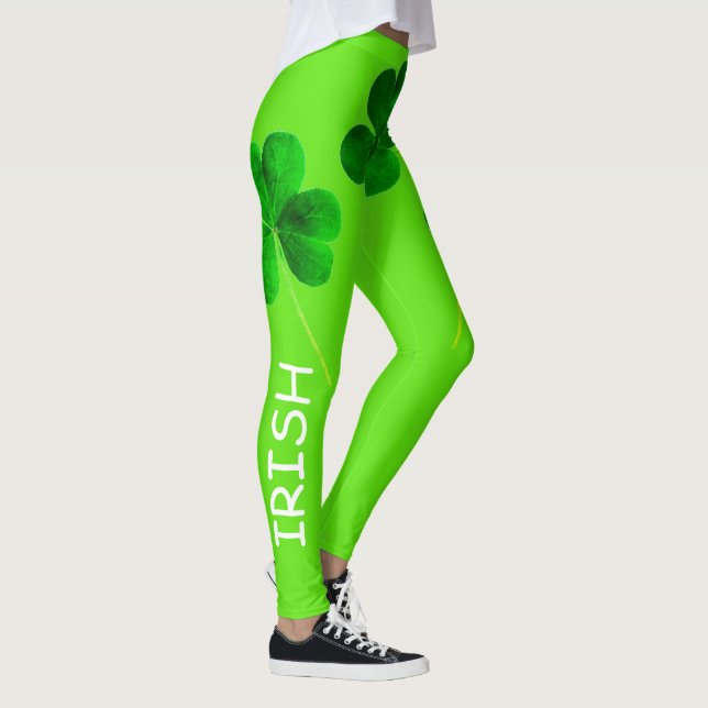 St Patrick's Day Irish Shamrock Neon Green Girly Leggings (Right)