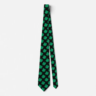 St Patricks Day Irish Shamrock Pattern Green Black Neck Tie