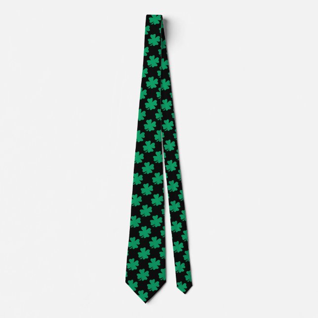 St Patricks Day Irish Shamrock Pattern Green Black Neck Tie (Front)