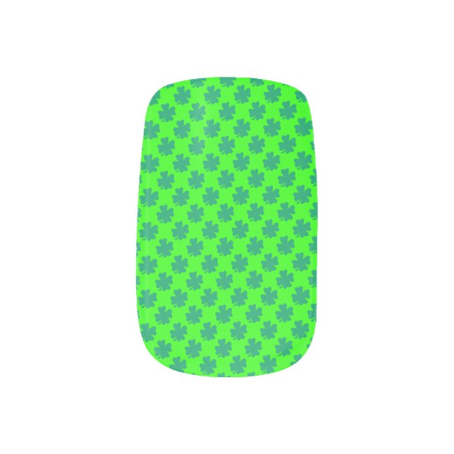 St Patrick's Day Irish Shamrock Pattern Neon Green Minx Nail Art (Left Thumb)