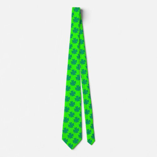 St Patricks Day Irish Shamrock Pattern Neon Green Neck Tie