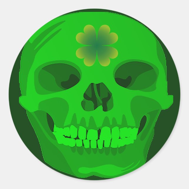 St Patrick's Day Irish Shamrock Skull Classic Round Sticker (Front)