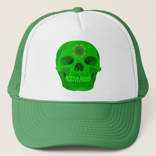 St Patricks Day Irish Shamrock Skull Trucker Hat
