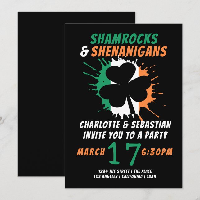 St Patricks Day Irish Shamrocks Shenanigans Party Invitation (Front/Back)