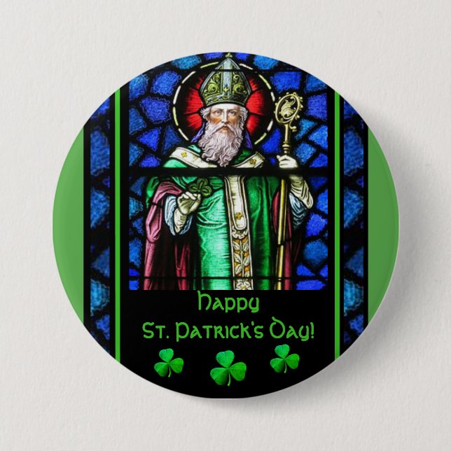 St. Patrick's Day Irish Shamrocks Stained-Glass Button (Front)