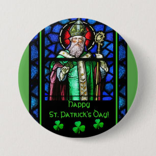 St. Patrick's Day Irish Shamrocks Stained-Glass Button