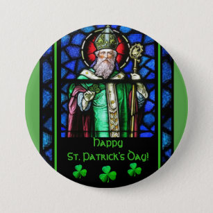 St. Patrick's Day Irish Shamrocks Stained-Glass Button