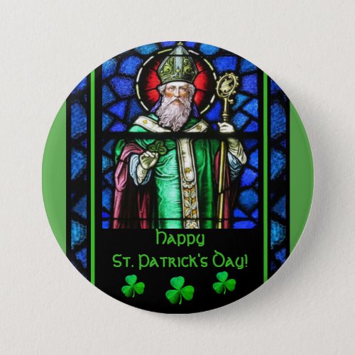 St Patricks Day Irish Shamrocks Stained_Glass Button