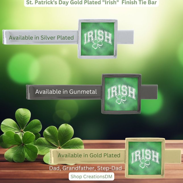 St. Patrick's Day "Irish" Silver, Gunmetal & Gold Finish Tie Bar (Creator Uploaded)