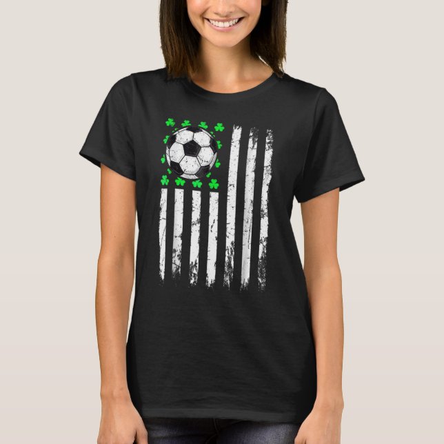 St Patrick's Day Irish Soccer USA Flag Shamrock T-Shirt (Front)