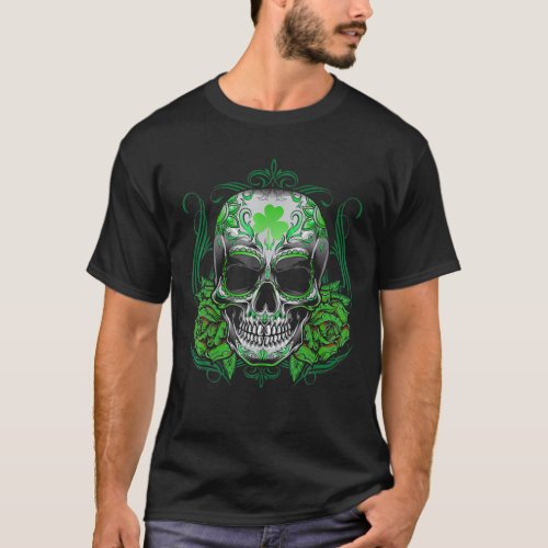 St Patricks Day Irish Sugar Skull Green Shamrock T_Shirt