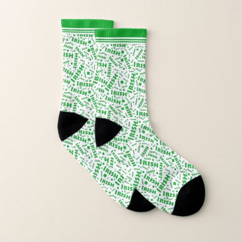 St Patricks Day Irish Typography Collage Pattern Socks