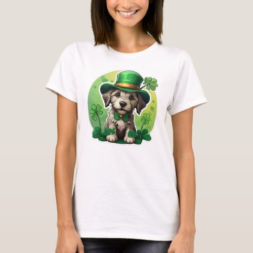St Patricks Day Irish Wolfhound Puppy T_Shirt