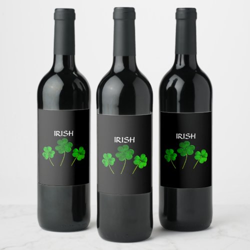 St Patricks Day Iriss Shamrock Leaves Green 2021 Wine Label
